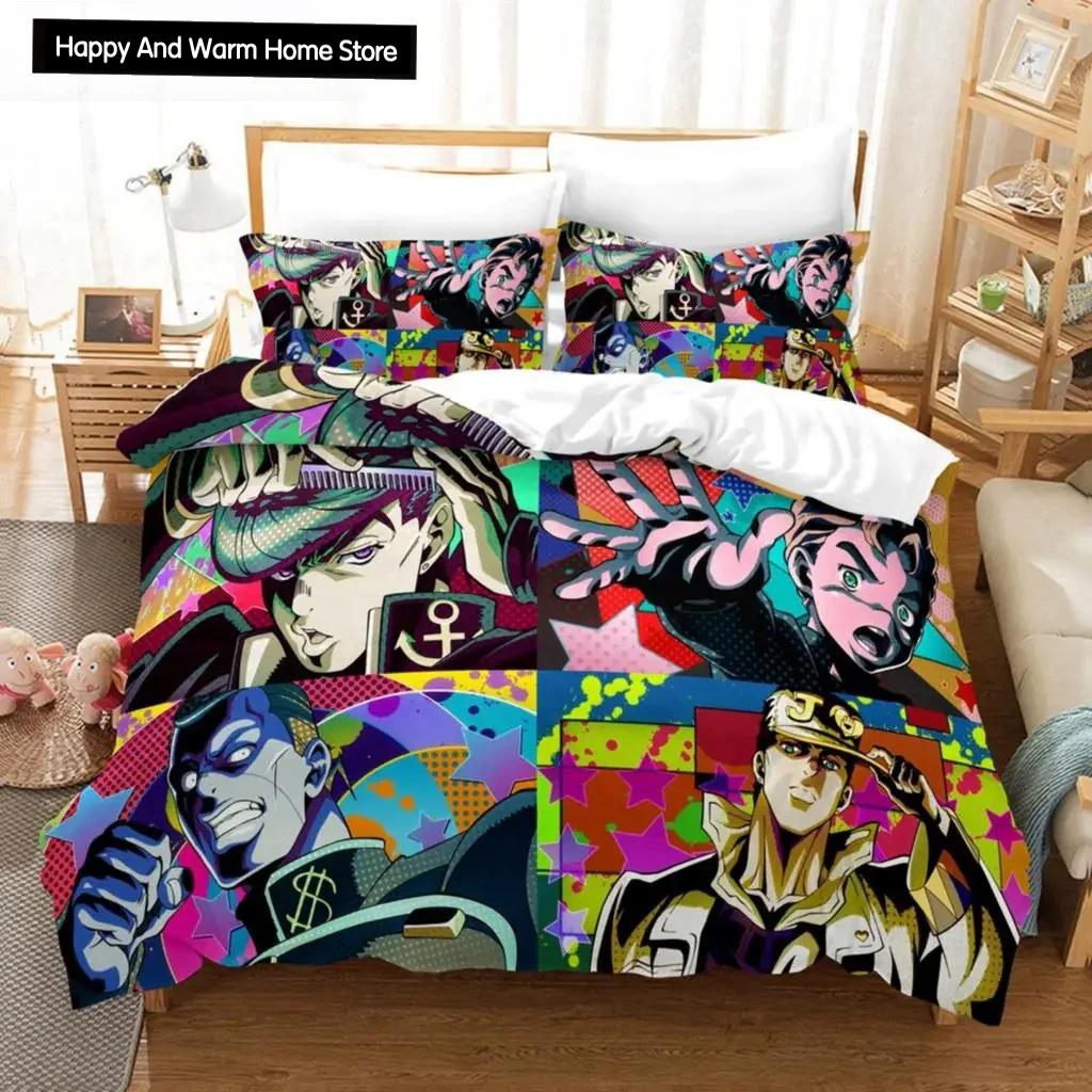 3D Druck Anime JoJo Bizarre Adventure Jotaro Kujo Bettwäsche Set Jungen Mädchen Twin Queen Size Bettbezug Kissenbezug Bett Jungen Erwachsener