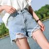 Moda Classica e Minimalista Versatile Fori Rotti Femminile Sottile Estivo Vita Alta A-line Grasso Mm Larghi a Gamba Larga Jeans Corti con Bordi Grezzi