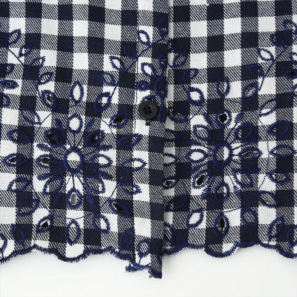 2025 Spring/Summer Women's Hollow-Out Embroidered Plaid Shirt - Single-Breasted Casual Top
