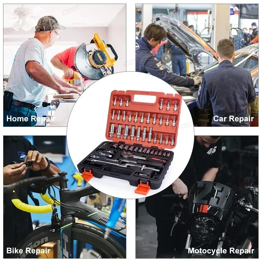 46-Piece Multifunctional Tool Box Set with Quick Ratchet Wrench Screwdriver and Storage Box for Car Bike Motorcycle Repair