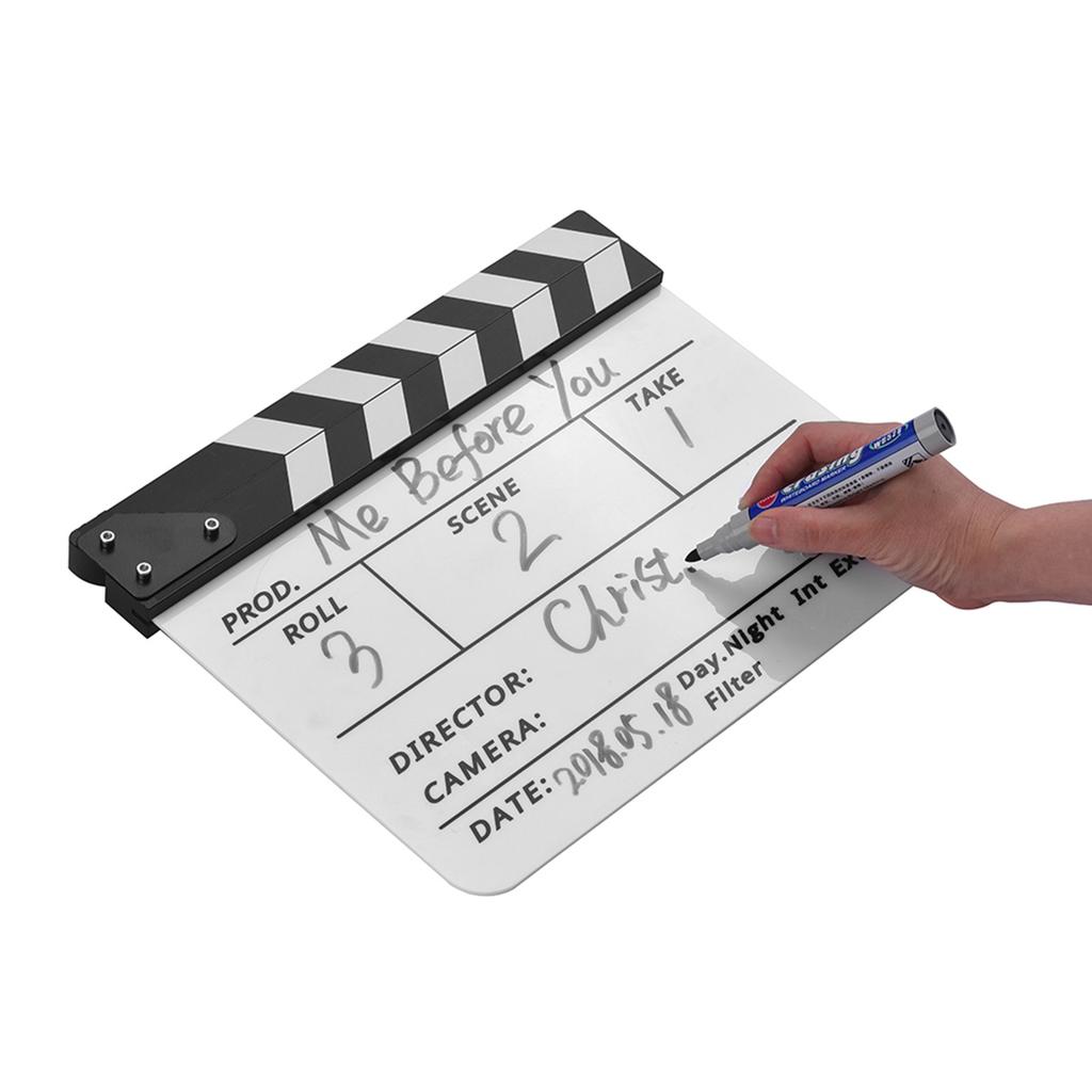 Professional Acrylic Clapboard Dry Erase TV Film Movie Director Cut Action Scene Clapper Board Slate With Marker Pen Eraser