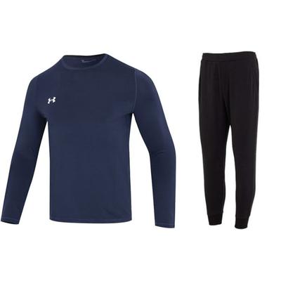Solid Slim Fit Crew Neck Long Sleeve T-Shirt And Mid Rise Long Pants Casual Sports Set Men Sets Blue Black 22600307-408+23600704-001