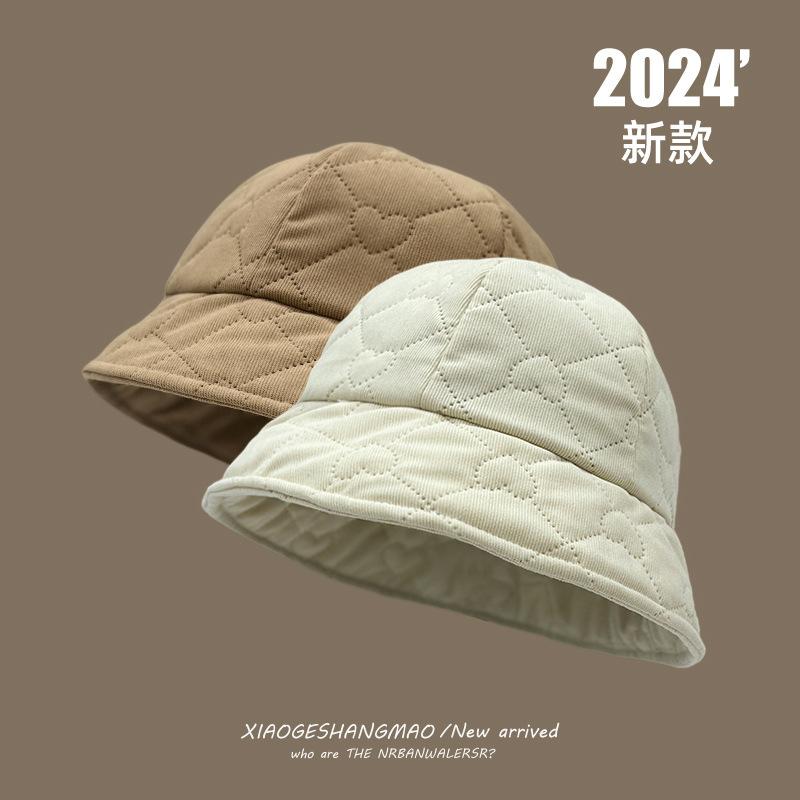 New small edge bucket hat women's autumn and winter face small face plain face cover silk cotton hat men's bucket hat basin hat