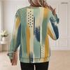 Women Plus Size Round Neck Long Sleeve Ribbed Cuffs Blue Black Printed Sweatshirt Pullover