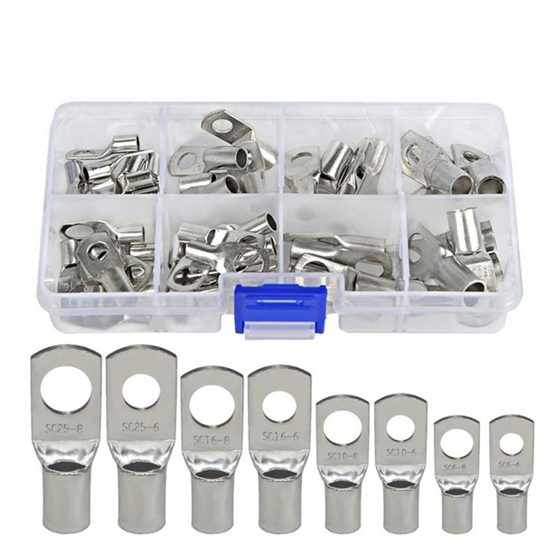 140pcs SC Peep Mouth Nose Tinned Copper Wire Cold Presser Lugs Ring Crimp Terminals Connector Bolt Hole Tinned