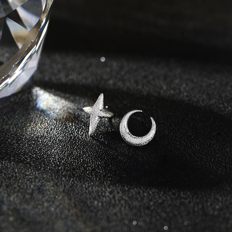 Earrings Asymmetrical Star Moon Earrings Autumn New Korean Temperament Flash Sand Texture Small Stud Earrings Tide