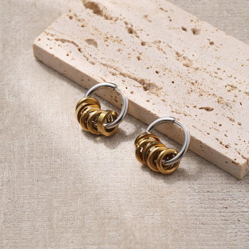 Trendy 18K Gold Stainless Steel Color Block Polished Round Hoop Earrings - Non-Fading, Versatile Jewelry