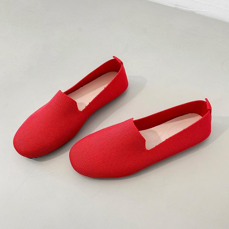Knitted Single Shoes Women's Spring and Autumn New Flat Bottomed Square Cloth Shoes Knitted Soft Soled Pregnant Women's Shoes