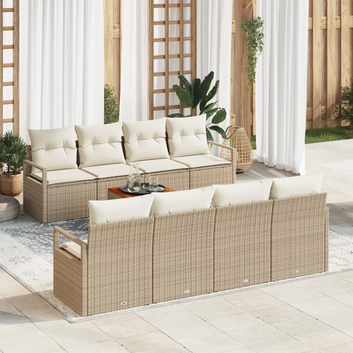 VidaXL Ensemble de Canapé de Jardin 9 pièces avec Coussins Beige Rattan Poly Acacia 3347680