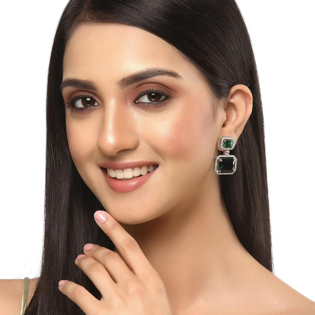 Oksydowane srebrne, amerykańskie kolczyki w kształcie kwadratu wysadzane diamentami dla dziewcząt i kobiet