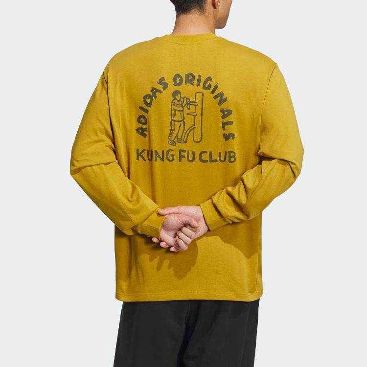 adidas Originálna okrúhly výstrih s potlačou vzoru písmen voľná dlhá rukávová tričko s klesajúcimi ramenami Unisex tričko Victory-Gold IZ1539