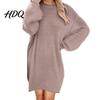 Comfortable Women Fall Outfits Mini Oversized Sweater Dress Long Sleeve Round Neck Knit Pullover Solid Color Tunic Dress Top Winter Loose