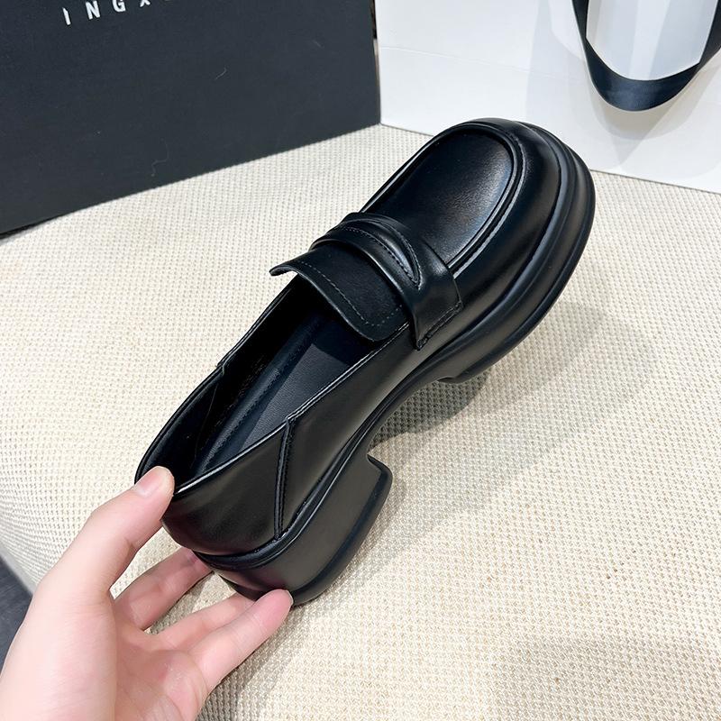 

Туфли-лодочки на толстой подошве, маленькие кожаные туфли в стиле колледж, толстый каблук, маффины, одинарные туфли 40