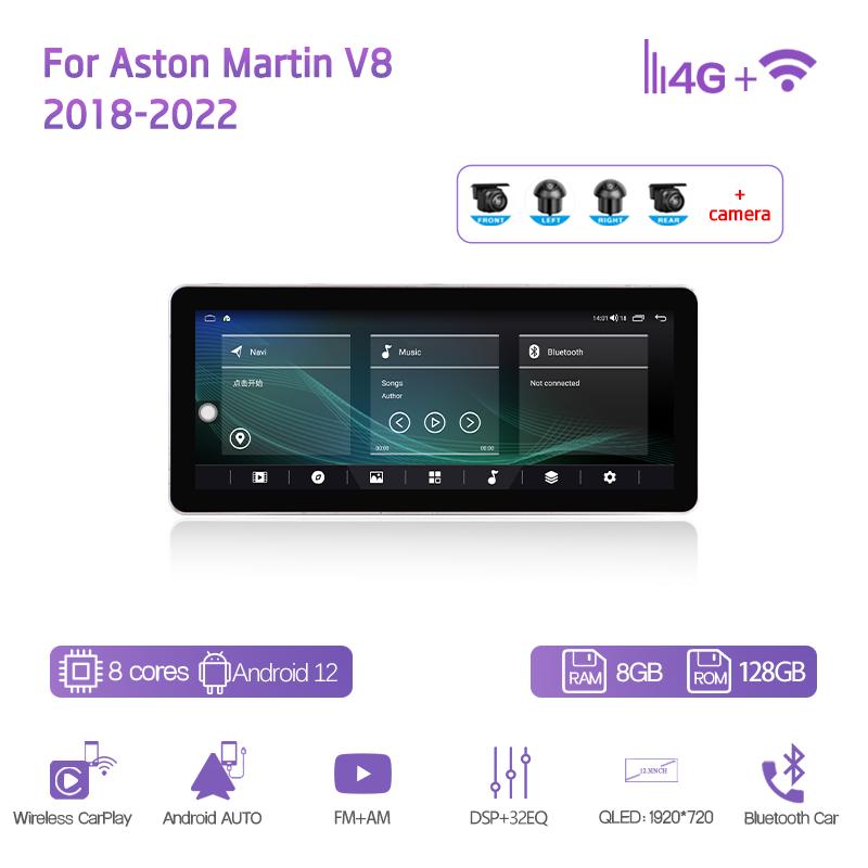 12.3Inch For Aston Martin V8 2018-2025 Car Multimedia Video Player GPS Navigation Radio Android12 8Core CarPlay 4G 360Camera