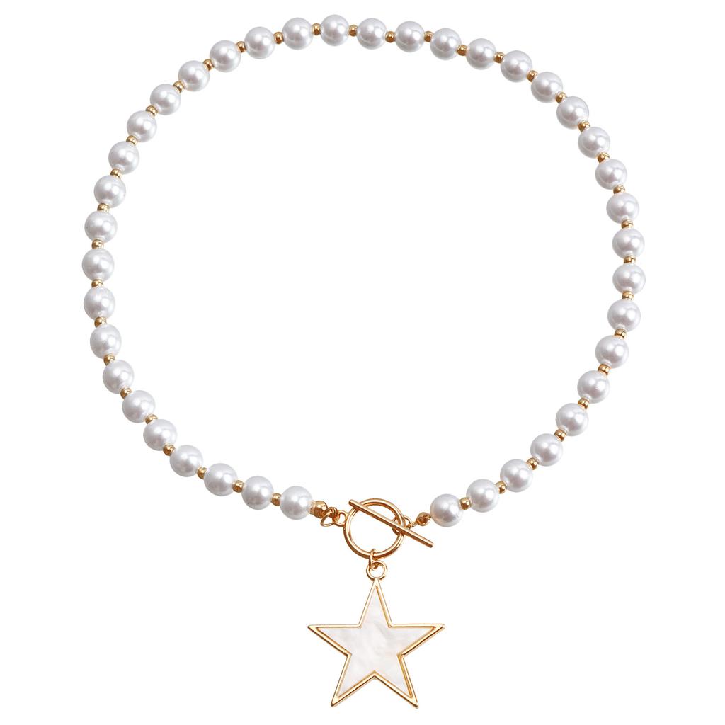 Grenzüberschreitendes Schlichtes Temperament Imitationsperle Ccb Runde Perle Mix and Match Perlenkette Fünfzackiger Stern Pulloverkette Accessoires Frauen