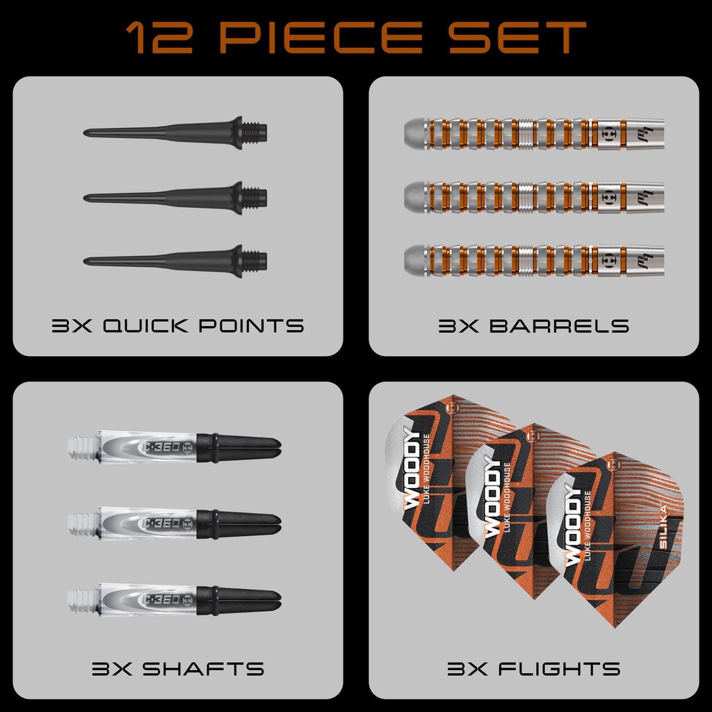 Harrows Luke Woodhouse Woody Series 3 soft tip darts 18g with C-360 shafts and silica flights