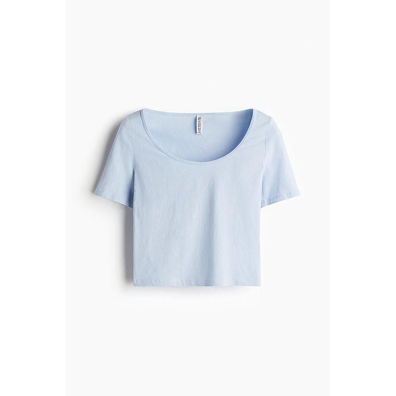 

HM Women s T-shirt Fall 2025 New Arrival Fashion Low round Neck Short T-shirt 1267017 Light Blue 150/76