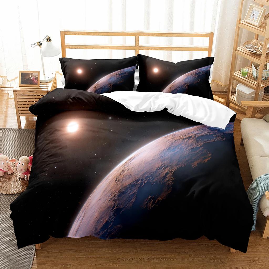 Comforter Enceladus Planet King Queen Solar System Bedding Set Rotate Universe Space Polyester Comforter
