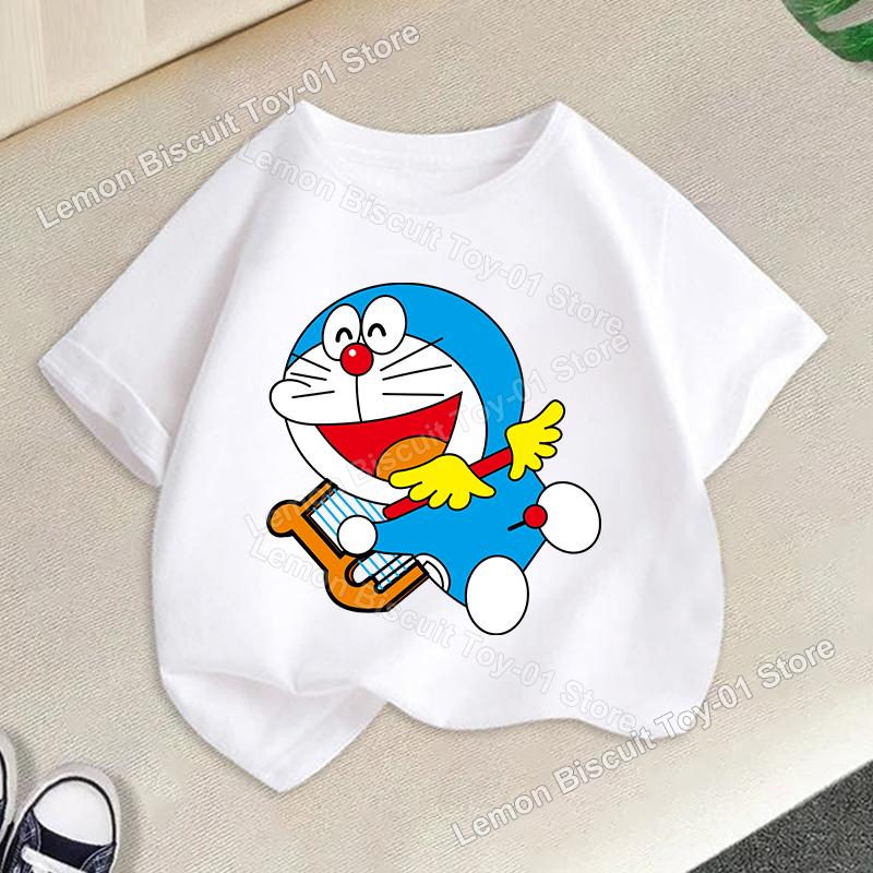 Doraemons Series Boys Girls Short Sleeve Top Summer Hot Cartoon T-shirt Cute Kids Base Clothes O-neck Funny Birthday Gift