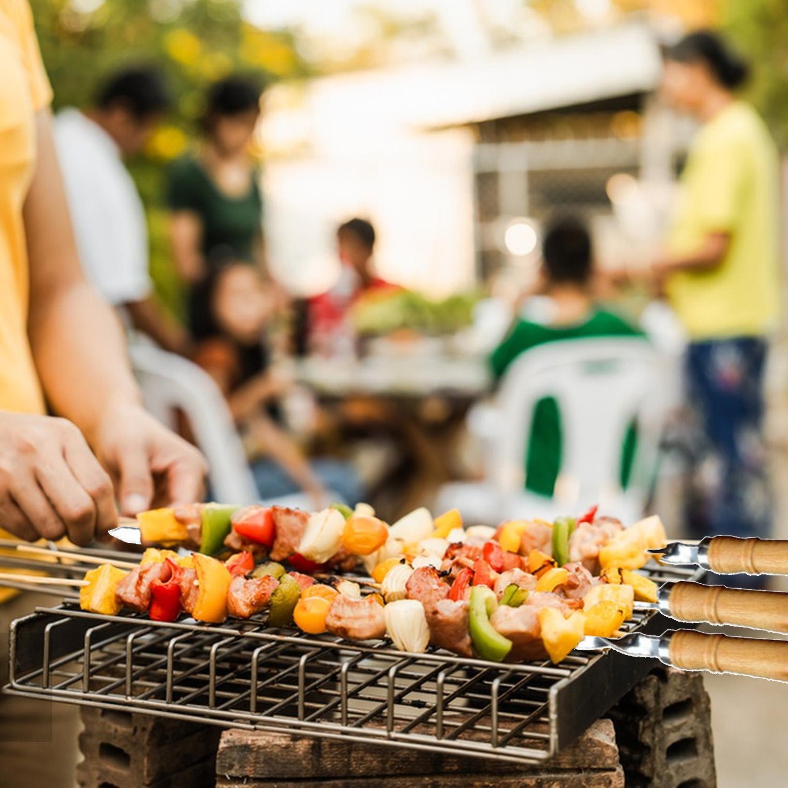 Metal Grilling Skewers Reusable Metal Skewers 6 Pieces Stainless Steel Long Reusable Flat Bbq Tools For Camping Vegetable зелёный