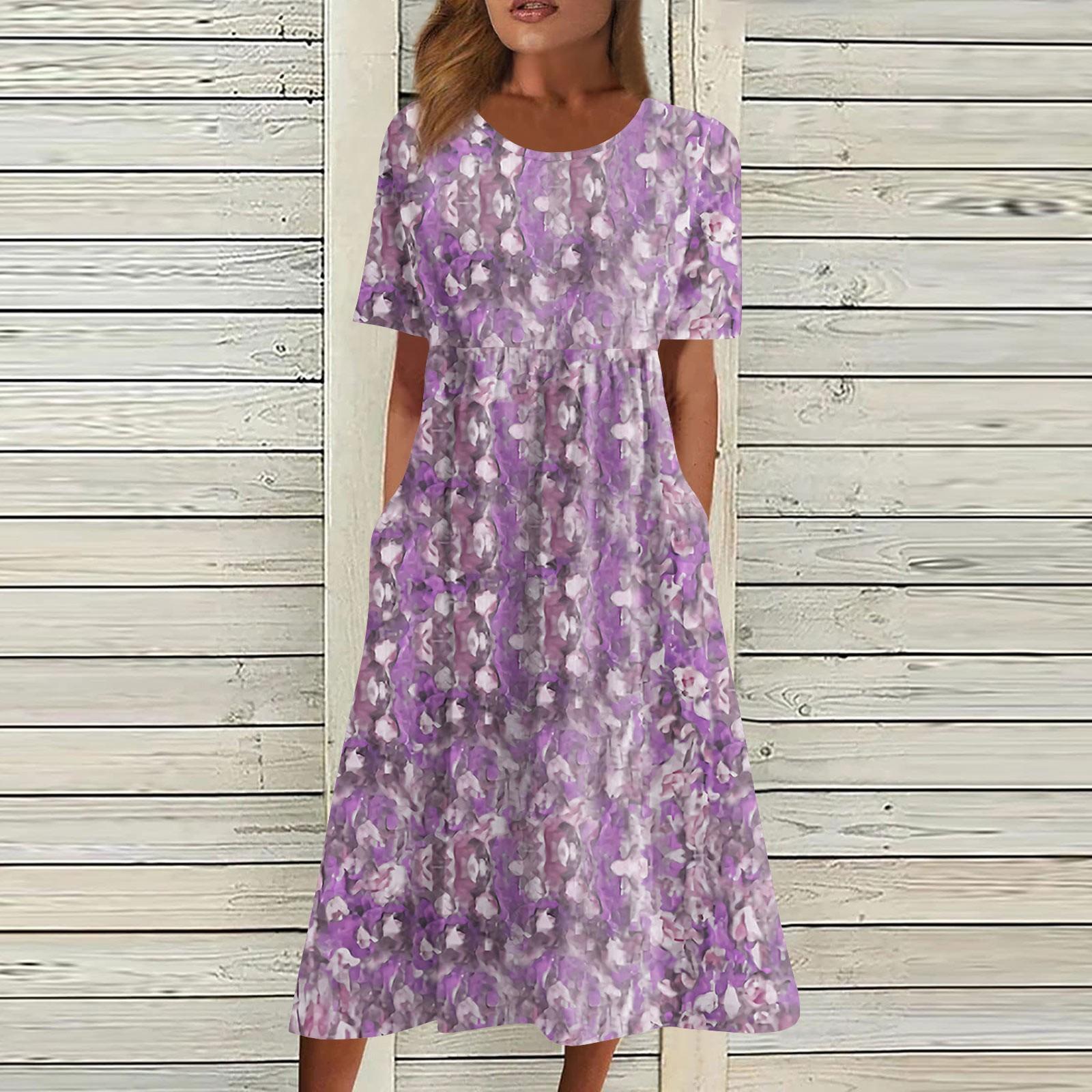 

Жен. Повседневные платья Платья с принтами Летние платья С принтами Плиссированные платья-миди с круглым вырезом Классический Классический На открытом воздухе Повседневные С короткими рукавами Свободные платья S фиолетовый