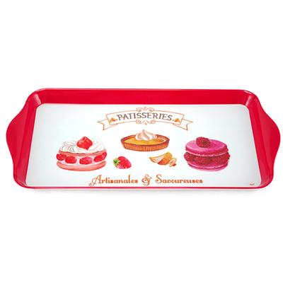 [A2552] - Red White Melamine Cake Tray 'Pâtisseries' (Artisanal and Tasty) - 30x15cm