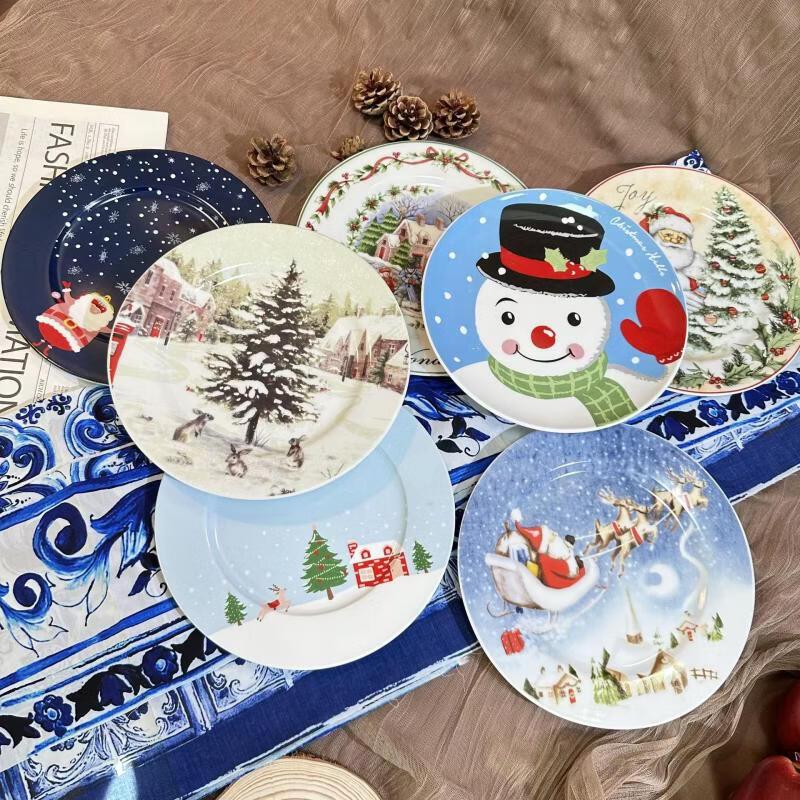 Festive Christmas Cartoon Ceramic Divided Plate Set