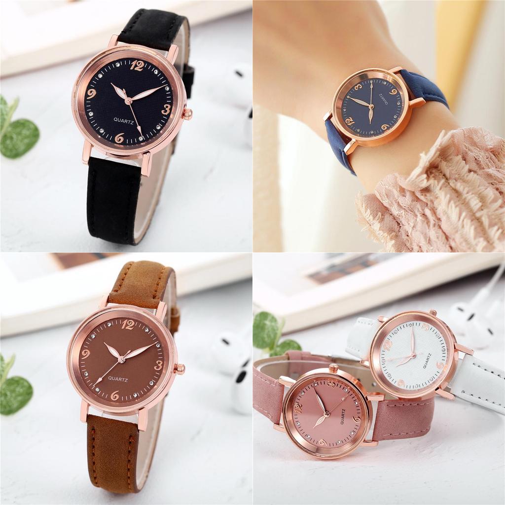 Fashionable Ladies' Quartz Watch With Decorative Night Light And Leather Strap