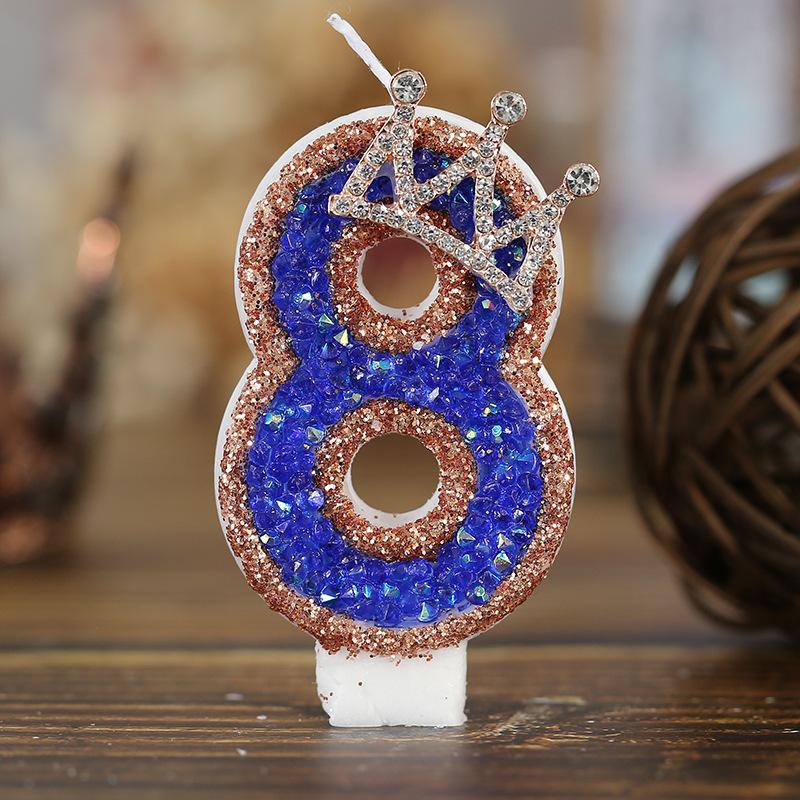 Niebieska Korona Świeczka Urodzinowa Cyfry 0-9 Świeczka z Brokatem Świeczki na Tort Dekoracja na Imprezę Cupcake na Rocznicę