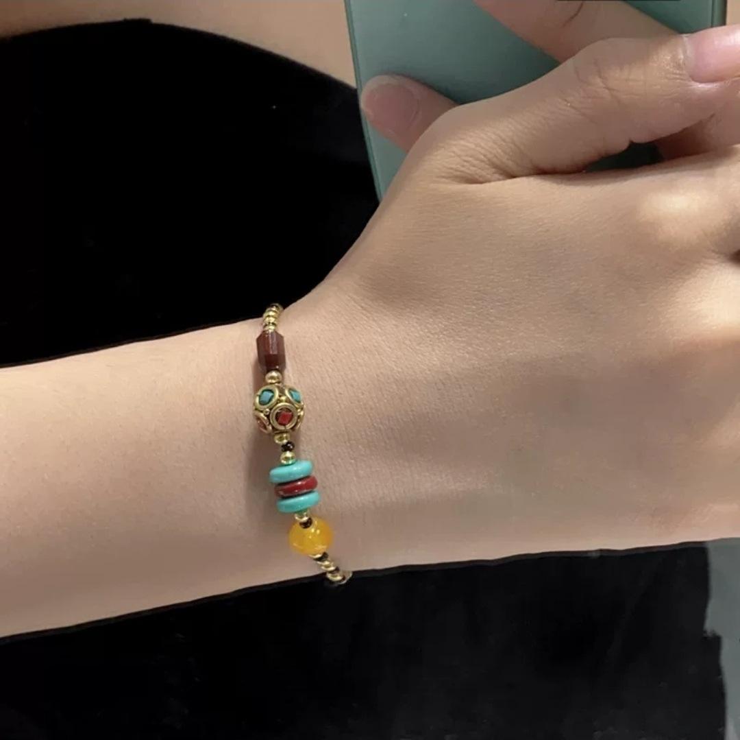 Ethnic style Tibetan auspicious elephant bracelet crystal bracelet New Chinese retro natural stone woven bracelet Vintage jewelry
