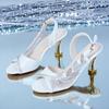 Fashion Women's Rhinestones Mesh High Heel Sandals Summer New Fashion Peep Toe Buckle Strap Slingback Shoes Sandalias Mujer Size 35-42