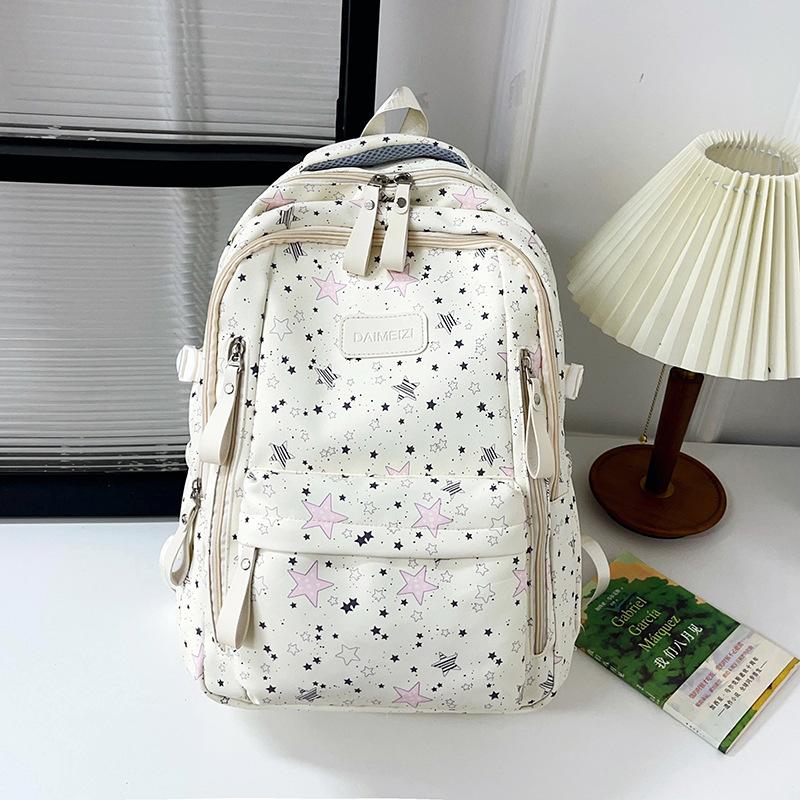 Schoolbag Star Printed Backpack Women's Youth Korean Edition Fashion Travel Backpack Large Capacity Junior High School Student School Bag