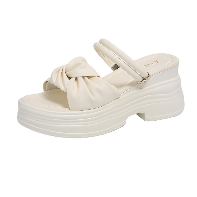 Thick-soled slope heel two wearing sandals women's summer new wear high-heeled slippers heightened soft-soled beach cool slippers