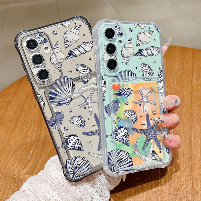 Shockproof Soft Case For Samsung S25 Ultra S24 FE S23 S22 A56 A16 A15 A53 A52 A54 Card Slot Soft Case Cover Seashell Starfish Patterned Phone Cover