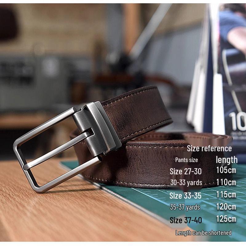 Vintage Handmade Top Grain Cowhide Belt - Men's Distressed Genuine Leather with Pin Buckle