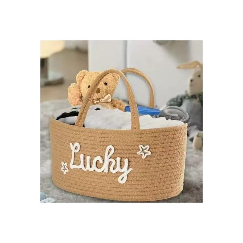Cotton Rope Woven Storage Basket With Handles For Baby Care And Home Organization