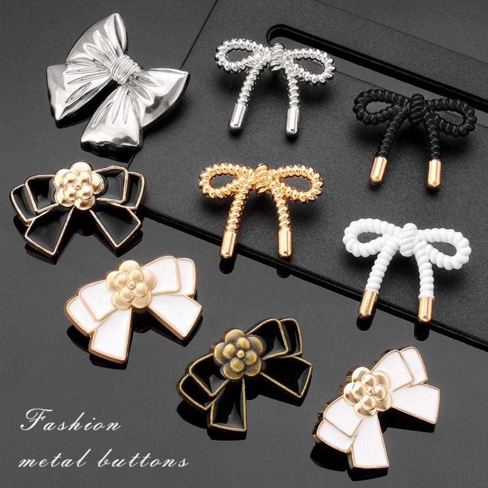 New for Clothing Clothes Decors Bow Button Black Color Solid Color Metal Button DIY Sewing Art Cloak Clasp