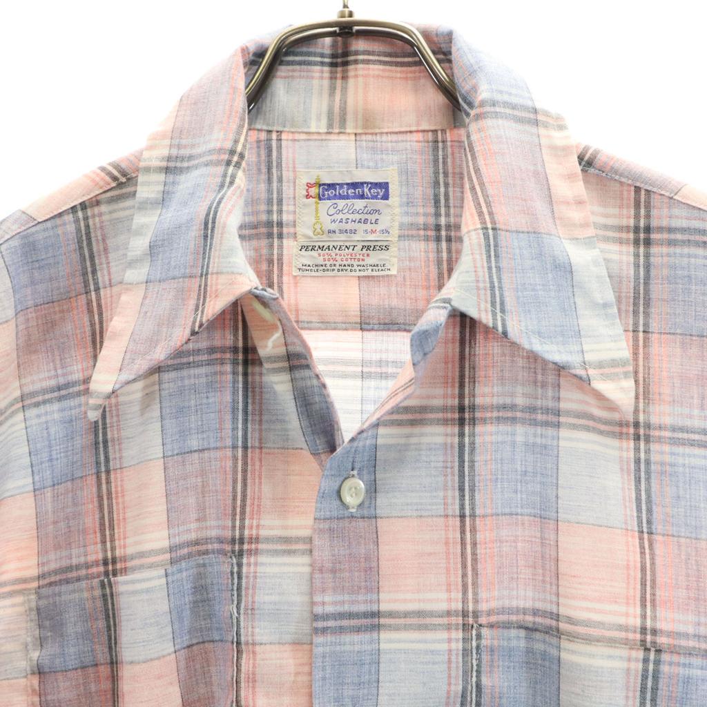 Golden Key 70s Vintage Check Pattern Short Sleeve Shirt M Multi Men's Used