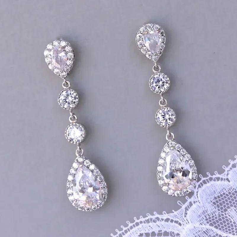 Luxury Square Green Cubic Zirconia Crystal Pendant Earrings Exquisite Fashionable  Women'S Wedding Jewelry