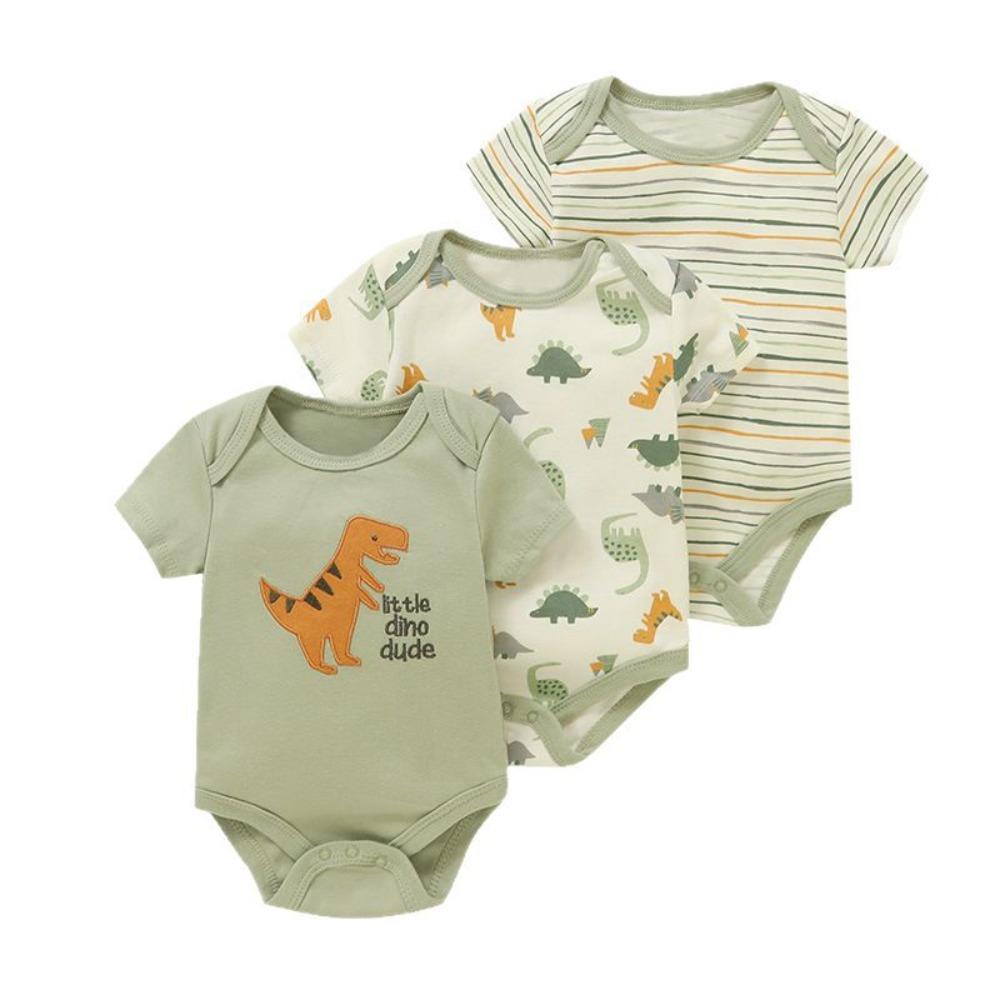 New Three-piece Baby Clothes Fart Clothes Short-sleeved Summer Printed Children's Clothing Baby One-piece Suit