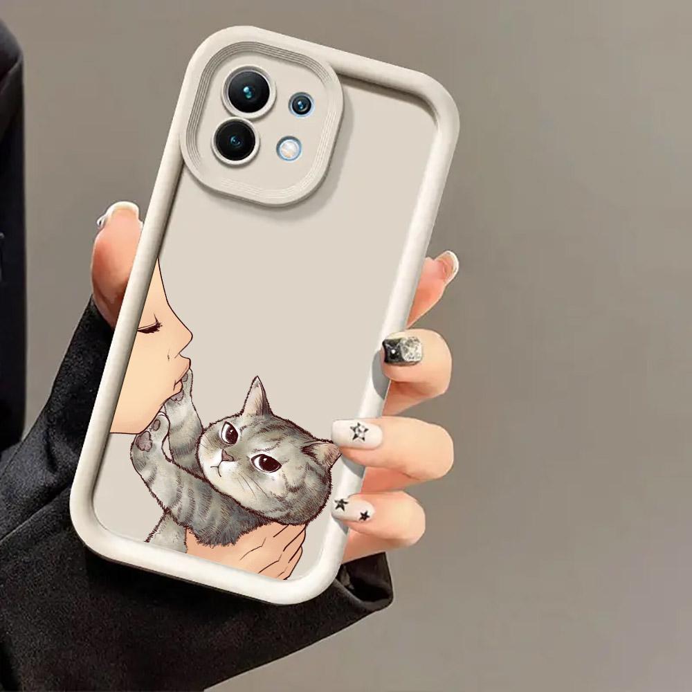 Phone Case For Xiaomi 14T 14 13T Pro 12 13 11 Lite POCO F3 F5 X3 X5 X6 M5s M6 Pro Soft Cover Cute Lovely Cat Kiss Refuse to kiss