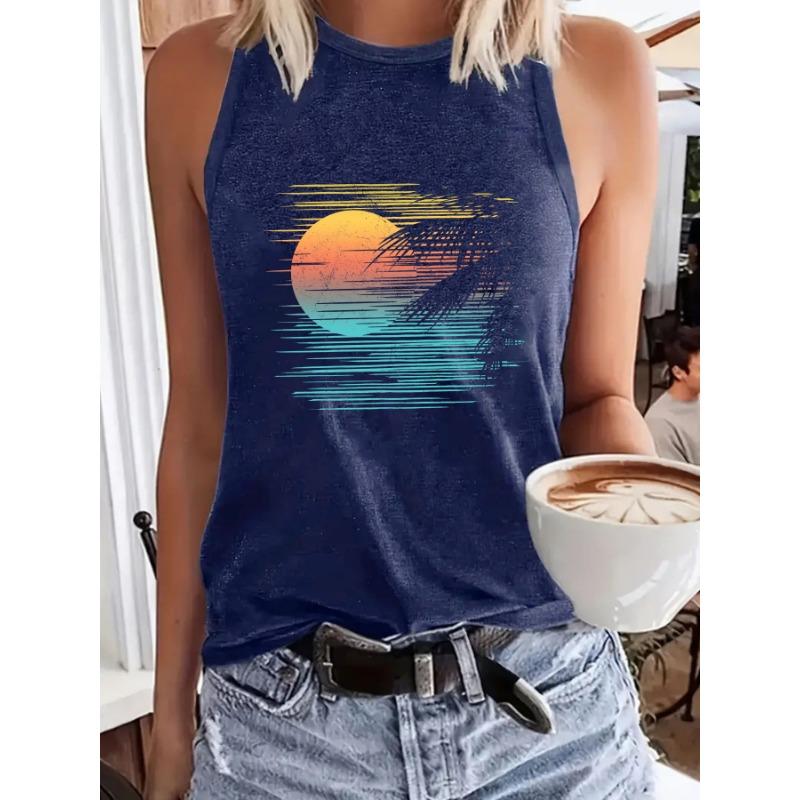 Top casual sin mangas de primavera y verano Camiseta Chaleco de cuello redondo para mujer