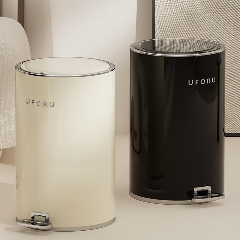 Pinhuan Большая круглая серебристая кухонная мусорная корзина с крышкой