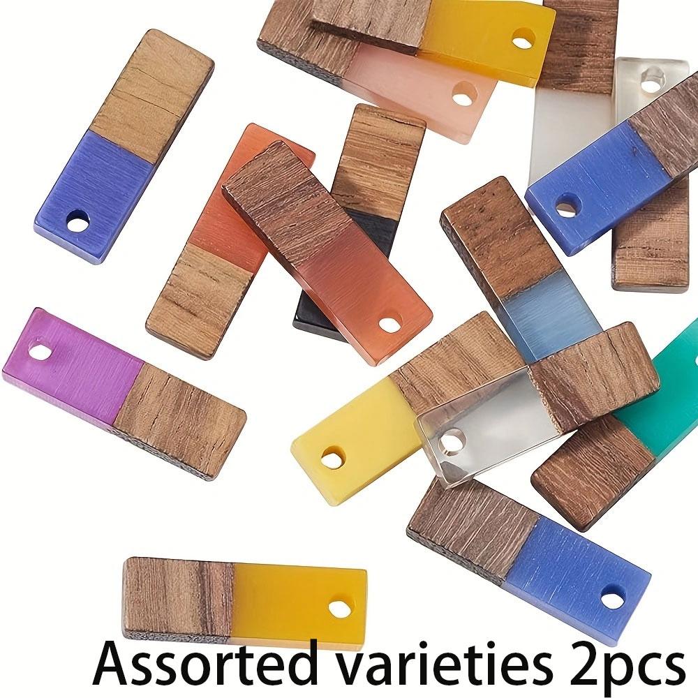 2/6/12pcs Natural Wood Resin Pendant Rectangular Resin Pendant Color Contrasting Splicing Wooden Strip Pendant DIY Bracelet Necklace Earrings