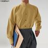 INCERUN S-5XL Men Casual Stand Neck Long Sleeve Side Buttons Shirts Tops