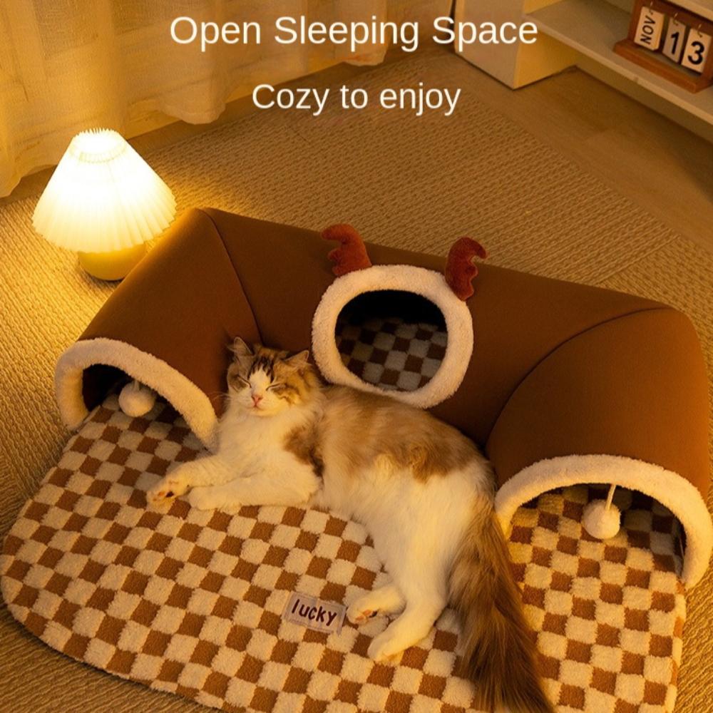 Playful Material Cat Tunnel Bed Thicken Warm Brown Grey Tunnel Toy Tube Shape Peekaboo Toy Home Decor