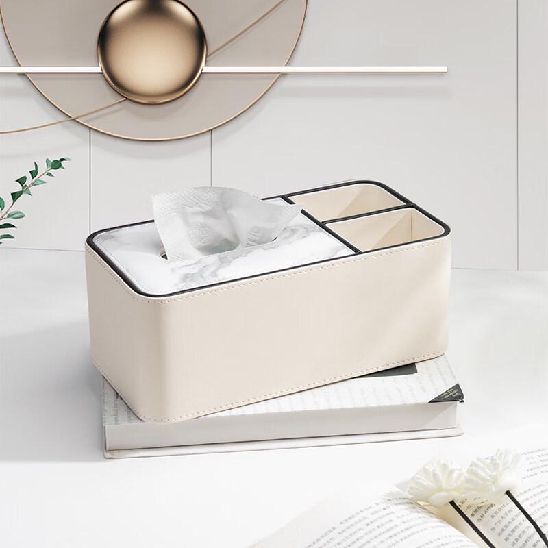 Multi-functional Marble Cream White Leather Tissue Box