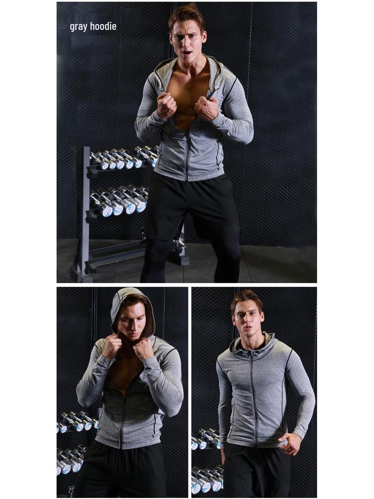 Podzimní/Zimní Rychleschnoucí Sportovní Mikina s Kapucí - Běžecká Fitness Bunda s Dlouhým Rukávem