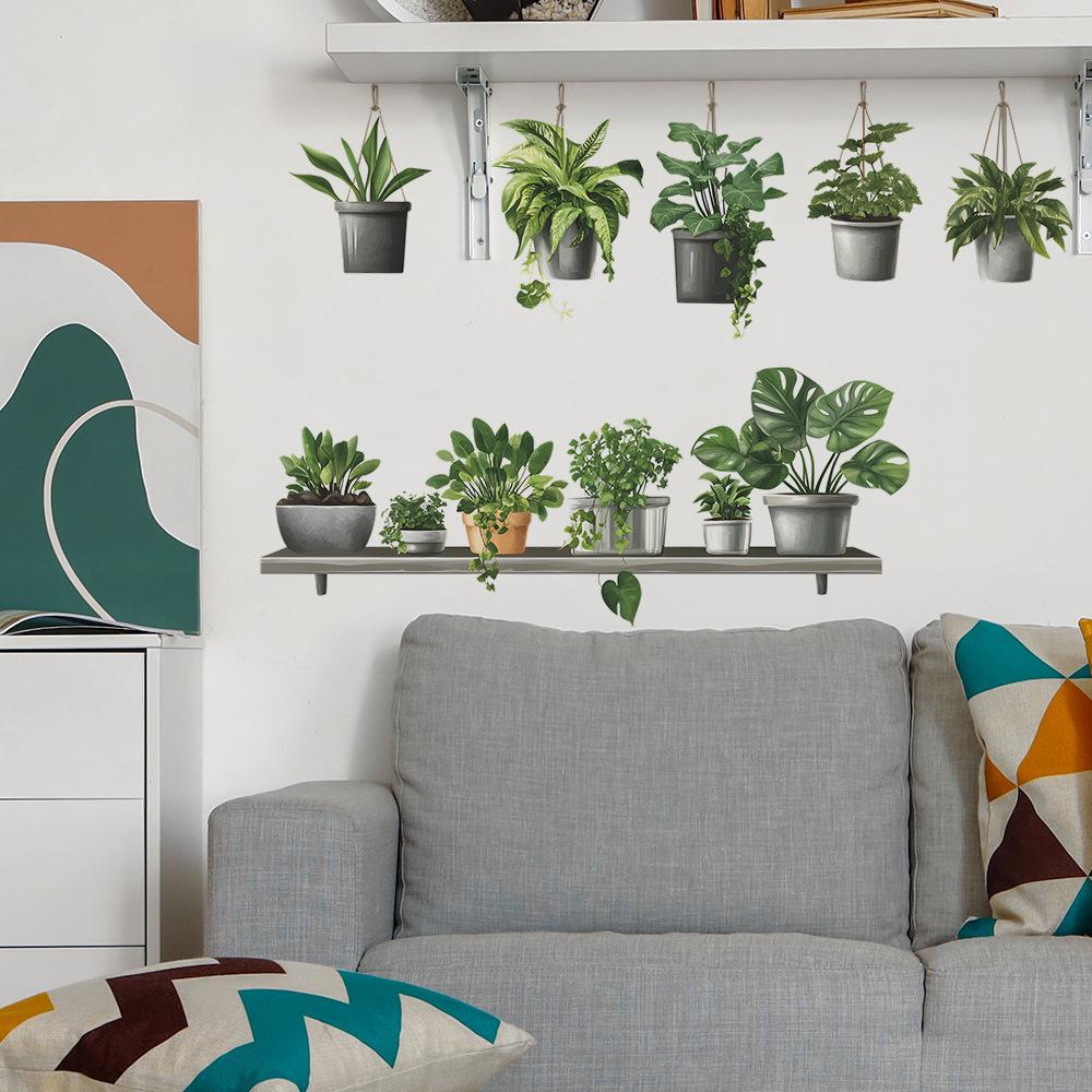 Hanging Basket Greenery Hanging Bedroom Living Room Home Background Landscaping Decoration Wall Stickers