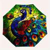 1pc Stained Glass Peacock Design Pattern Beautiful Looking Automatic Folding Umbrella, 3 Folding, 8 Iron Frame Design, Durable and Suitable for T